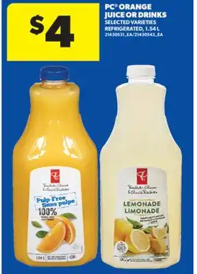 Real Canadian Superstore PC ORANGE JUICE OR DRINKS, 1.54 L offer