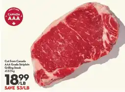 Longo's Cut from Canada AAA Grade Striploin Grilling Steak offer