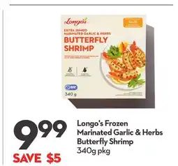 Longo's Frozen Marinated Garlic & Herbs Butterfly Shrimp offer