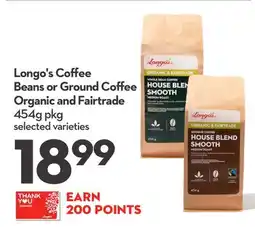 Longo's Coffee Beans or Coffee Ground Organic and Fairtrade offer