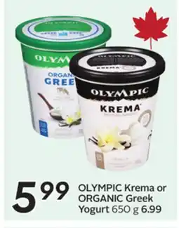 Sobeys OLYMPIC Krema or ORGANIC Greek Yogurt offer