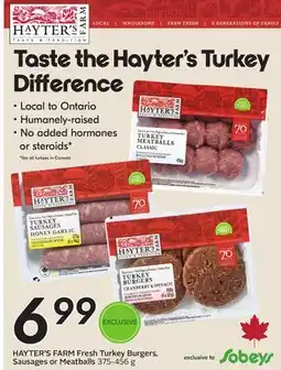 Sobeys HAYTER'S FARM Fresh Turkey Burgers, Sausages or Meatballs offer