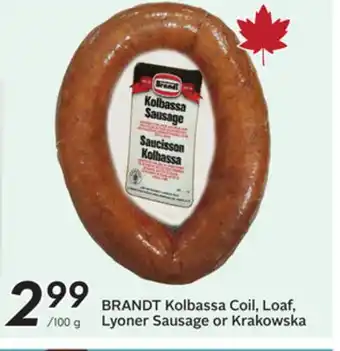 Sobeys BRANDT Kolbassa Coil, Loaf, Lyoner Sausage or Krakowska offer