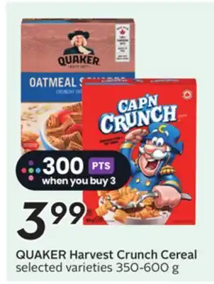 Sobeys QUAKER Harvest Crunch Cereal offer