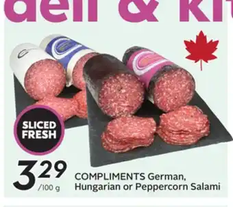 Sobeys COMPLIMENTS German, Hungarian or Peppercorn Salami offer