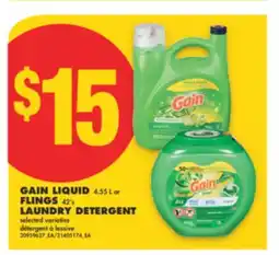 No Frills GAIN LIQUID 4.55 L OR FLINGS 42'S LAUNDRY DETERGENT offer