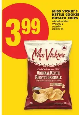 No Frills MISS VICKIE'S KETTLE COOKED POTATO CHIPS, 190/200 G offer