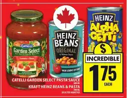 Food Basics CATELLI GARDEN SELECT PASTA SAUCE OR KRAFT HEINZ BEANS & PASTA offer