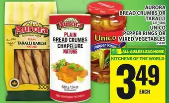 Food Basics AURORA BREAD CRUMBS OR TARALLI, UNICO PEPPER RINGS OR MIXED VEGETABLES offer