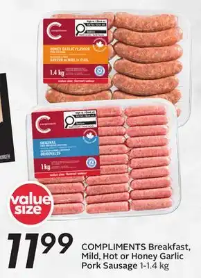 Sobeys Breakfast, Mild, Hot or Honey Garlic Pork Sausage offer