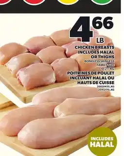 Independent Grocer CHICKEN BREASTS INCLUDES HALAL OR THIGHS BONELESS SKINLESS, 10.27/KG offer