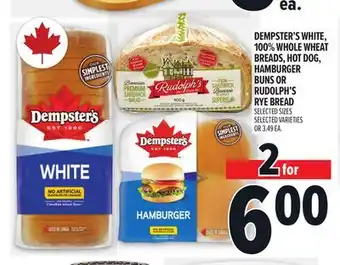 Metro DEMPSTER'S WHITE, 100% WHOLE WHEAT BREADS, HOT DOG, HAMBURGER BUNS OR RUDOLPH'S RYE BREAD offer