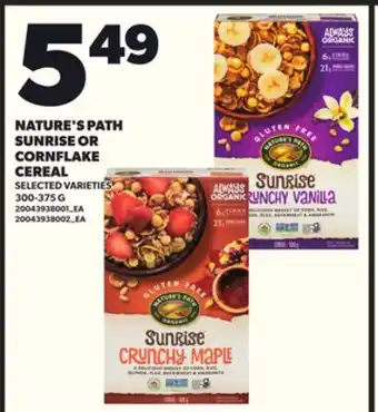 Loblaws NATURE'S PATH SUNRISE OR CORNFLAKE CEREAL, 300-375G offer