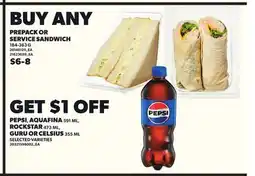 Loblaws PREPACK OR SERVICE SANDWICH, 184-363 G, ROCKSTAR 473 ML, GURU OR CELSIUS, 355 ML offer