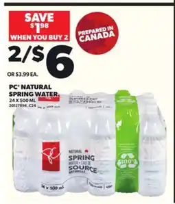 Loblaws PC SPRING WATER, 24 X 500 ML offer