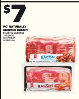 Loblaws PC NATURALLY SMOKED BACON, 375-500 G offer