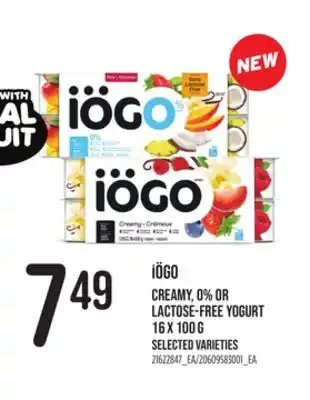 Loblaws IÖGO CREAMY, 0% OR LACTOSE-FREE YOGURT 16 X 100G offer