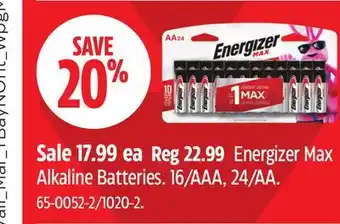 Canadian Tire Energizer Max Alkaline Batteries offer