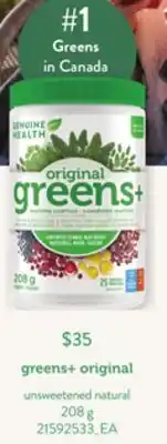 Loblaws GREENS+ ORIGINAL UNSWEETENED NATURAL 208G offer