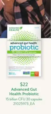 Loblaws ADVANCED GUT HEALTH PROBIOTIC 15 BILLION CFU 30 CAPSULES offer