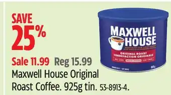 Canadian Tire Maxwell House Original Roast Coffee 925g tin offer