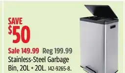 Canadian Tire Stainless-Steel Garbage Bin, 20L + 20L offer