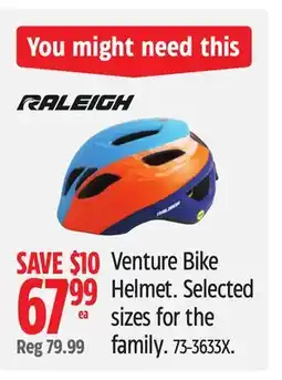 Canadian Tire RALEIGH Venture Bike Helmet. Selected sizes for the family offer