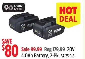 Canadian Tire PWR POD 20V 4.0Ah Battery, 2-Pk offer