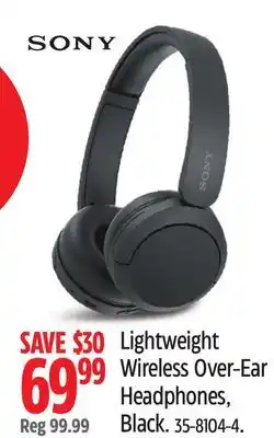 Canadian Tire Sony Lightweight Wireless Over-Ear Headphones, Black offer