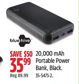 Canadian Tire Bluehive 20,000 mAh Portable Power Bank, Black offer