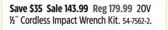 Canadian Tire Mastercraft 20V 1⁄2˝ Cordless Impact Wrench Kit offer