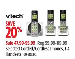 Canadian Tire VTech Selected Corded/Cordless Phones, 1-4 Handsets offer