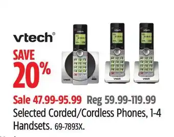 Canadian Tire VTech Selected Corded/Cordless Phones, 1-4 Handsets offer