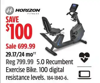 Canadian Tire Horizon 5.0 Recumbent Exercise Bike offer