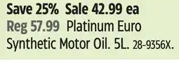 Canadian Tire Pennzoil Platinum Euro Synthetic Motor Oil. 5L offer