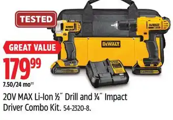 Canadian Tire DEWALT 20V MAX Li-Ion 1⁄2˝ Drill and 1⁄4˝ Impact Driver Combo Kit offer