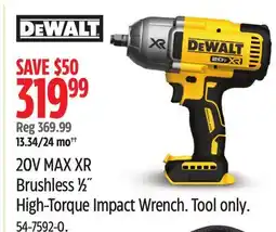 Canadian Tire Dewalt 20V MAX XR Brushless 1⁄2˝ High-Torque Impact Wrench offer