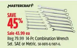 Canadian Tire Mastercraft 14-Pc Combination Wrench Set. SAE or Metric offer