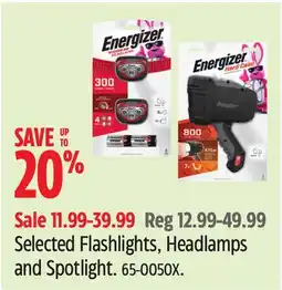 Canadian Tire Selected Energizer Flashlights, Headlamps and Spotlight offer