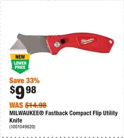 Home Depot MILWAUKEE Fastback Compact Flip Utility Knife offer