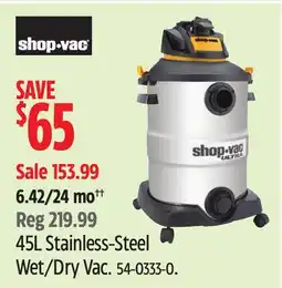 Canadian Tire Shop-Vac 45L Stainless-Steel Wet/Dry Vac offer