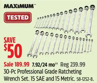 Canadian Tire MAXIMUM 30-Pc Professional Grade Ratcheting Wrench Set. 15 SAE and 15 Metric offer