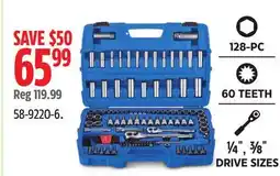 Canadian Tire Mastercraft 128-PC 60 TEETH ¼ , ⅜ DRIVE SIZES offer