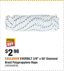 Home Depot EXCLUSIVE EVERBILT 3/8 x 50' Diamond Braid Polypropylene Rope offer