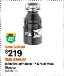 Home Depot InSinkErator Badger 5 Food Waste Disposer offer