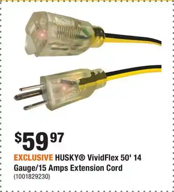 Home Depot EXCLUSIVE HUSKY VividFlex 50' 14 Gauge/15 Amps Extension Cord offer