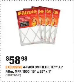 Home Depot EXCLUSIVE 4-PACK 3M FILTRETE Air Filter, MPR 1000, 16 x 25 x 1 offer