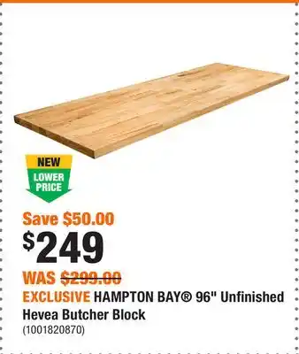 Home Depot EXCLUSIVE HAMPTON BAY 96 Unfinished Hevea Butcher Block offer