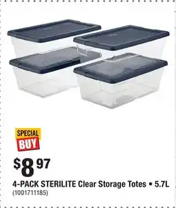 Home Depot 4-PACK STERILITE Clear Storage Totes • 5.7L offer