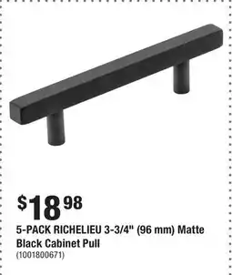 Home Depot 5-PACK RICHELIEU 3-3/4 (96 mm) Matte Black Cabinet Pull offer